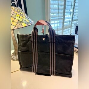 Hermes Authentic Large Size Navy Canvas Tote GUC